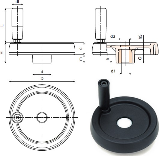 Rozetă manuală plină cu mâner rotativ