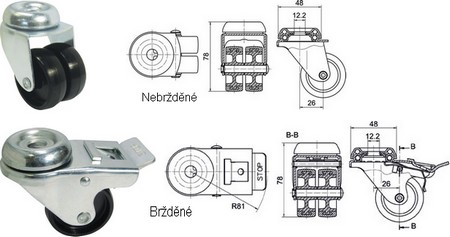 Rotile negre duble din plastic cu orificiu central pentru prindere